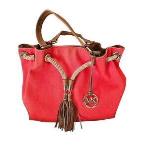 Michael Kors  Canvas  Drawstring Tote Vibrant Orangey Pink